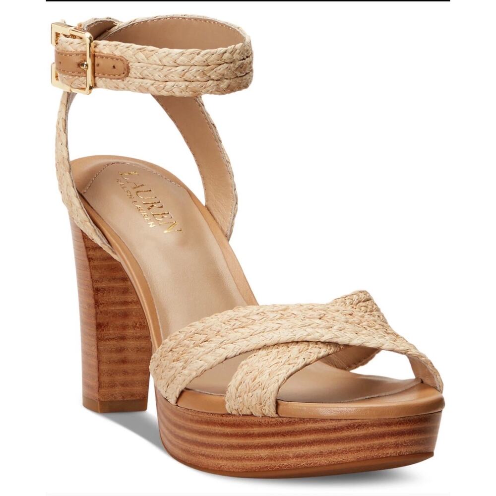 LAUREN Ralph Lauren Sasha platform sandals in a natural raffia PLEASE READ